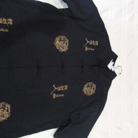 Navy Blue Asian Shirt. Frog Closures. Mandarin Collar - Picture 5 of 8